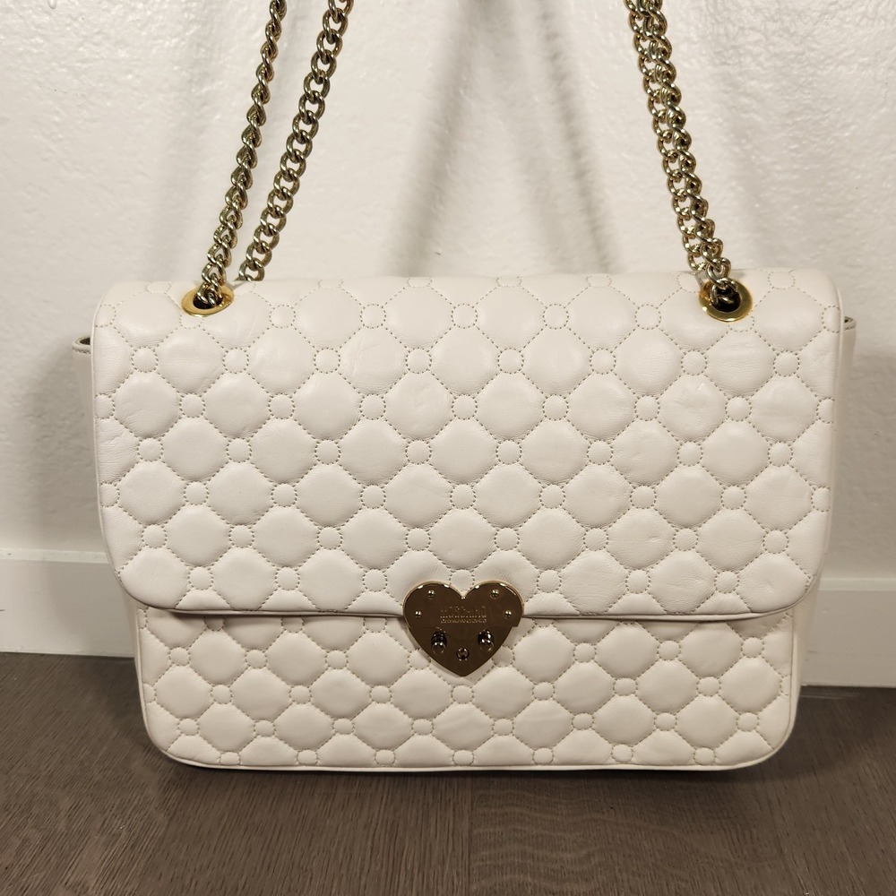 Moschino Cheap And Chic White Quilted Leather Handbag Bag Purse Gold Crossbody